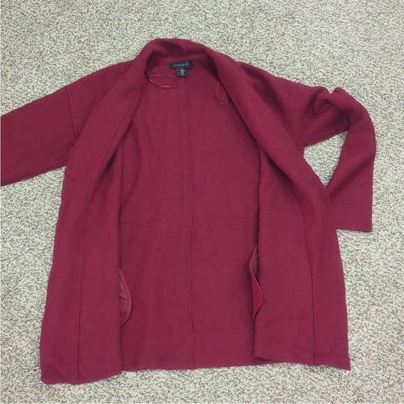 Tahari burgundy cranberry red wool blend open sweater long jacket - Picture 6 of 11
